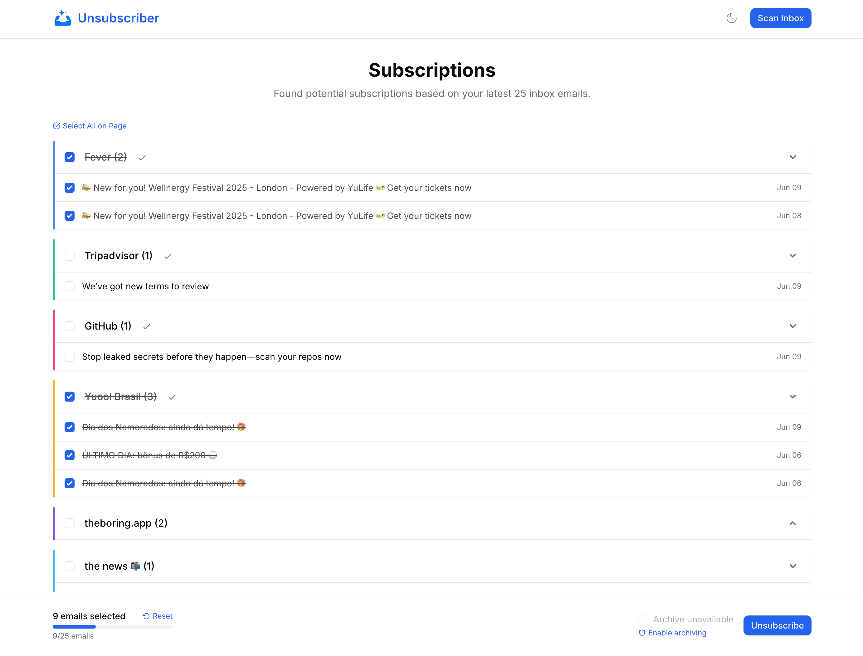 Unsubscriber screenshot